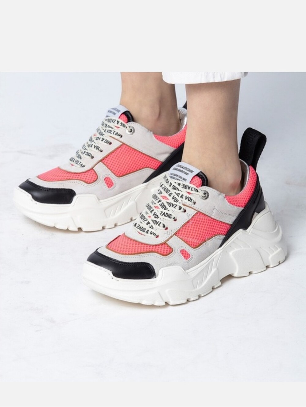 Zadig & Voltaire Future Sneaker Chunky Neon Pink Mesh Sneakers Women's 8 Lace Up